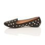 Black Flat Studded Loafers Ballet Pumps, Image 3 of 6