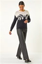 Black Leaf Jacquard Crew Neck Knit Jumper, Image 2 of 5