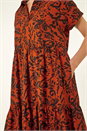 Rust Leaf Print Collared Smock Dress, Image 5 of 5