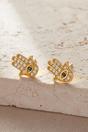 Gold Sterling Silver Cz Hamsa Hand Studs, Image 2 of 2