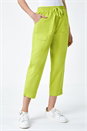 Lime Cotton Elastic Waist Cropped Cargo Trousers, Image 4 of 5