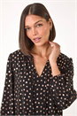 Black Spot Print Foil Tie Neck Top, Image 2 of 5