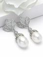 Silver Leaf Pavé Pearl Drop Earrings, Image 3 of 3
