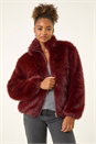 Burgundy Faux Fur Relaxed Jacket, Image 5 of 7