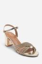 Gold Bellini Cross Over Diamante Strap Block Heel Sandals, Image 3 of 6