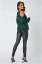 Forest Green Abstract Print Cold Shoulder Chiffon Top, Image 3 of 5