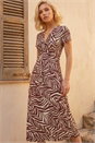 Chocolate Petite Zebra Print Knot Midi Dress , Image 1 of 4