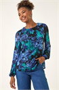 Blue Floral Mesh Top, Image 4 of 5