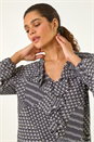 Black Houndstooth Print Ruffle Top, Image 1 of 5