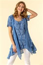 Light Blue  Floral Print Crinkle Tunic Top, Image 1 of 4