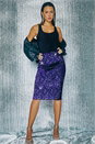Purple Sequin Embellished Velour Stretch Skirt , Image 6 of 6