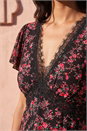 Black Floral Print Lace Detail Top, Image 4 of 4