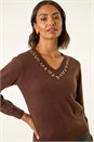 Chocolate V-Neck Sparkly Knit Jumper, Image 4 of 5