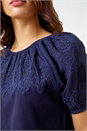 Navy Cotton Broderie Puff Sleeve Top, Image 1 of 5