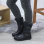 Navy Blue Low Wedge Heel Comfort Calf Biker Boots, Image 5 of 6