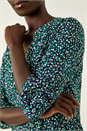 Green Abstract Puff Print Stretch Top, Image 5 of 5