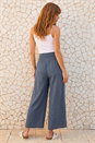 Denim Linen Blend Stretch Waist Culottes, Image 3 of 4