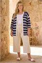 Navy  Curve Stripe Crochet Knit Cardigan , Image 2 of 4