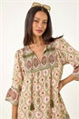 KHAKI Dusk Mix Print Smock Midi Dress, Image 4 of 7