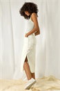 Natural  Dusk Cotton Denim Side Split Midi Skirt, Image 6 of 7