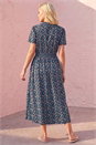 Navy  Petite Shirred Waist Dress, Image 3 of 4