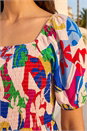 Multi  Abstract Print Shirred Midi Dress, Image 4 of 4