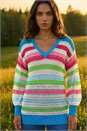 Blue Sequin Stripe V-Neck Jumper, Image 1 of 4