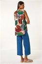 Orange Leaf Print Pleated Vest Top, Image 3 of 5