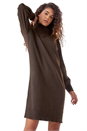 Chocolate Split Neck Ribbed Knit Dress, Image 2 of 5