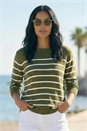 Khaki Slash Neck Stripe Knit Jumper, Image 3 of 3