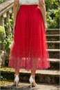 Red Polka Dot Print Elasticated Mesh Skirt, Image 3 of 4