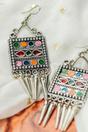 Maroon Oxidised Colourful Enamel Square Indian Boho Drop Earrings, Image 1 of 3