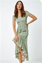 Mint Leaf Print Shirred Bardot Dress , Image 4 of 5