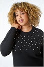 Black Curve Diamante Embellished Jumper, Image 1 of 5