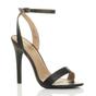Black AJVANI Black High Heel Ankle Strap Barely There Sandals, Image 1 of 6