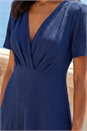 Navy  Textured Wrap Bodice Midi Dress, Image 4 of 4