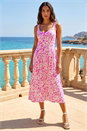 Fuschia Sleeveless Floral Midi Stretch Dress, Image 1 of 4