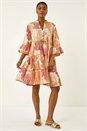 Orange Cotton Printed Frill Smock Dress, Image 2 of 5