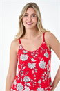 Coral Ditsy Floral Lace Trim V-Neck Top, Image 4 of 5