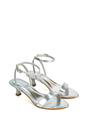 Silver XY LONDON Silver 'Antonia' Kitten Low Heel Strappy Sandal Two Part Heeled Shoes, Image 5 of 5