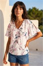 Ivory  Floral Angel Sleeve V-Neck Top, Image 1 of 4