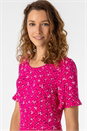 Fuchsia Floral Print Fluted Hem Shift Dress, Image 4 of 6