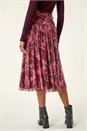 Red Rose Print Mesh Layered Skirt, Image 4 of 5