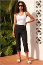 Black Petite Crop Turn Up Trouser, Image 1 of 4