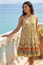 Olive Leaf Print Button Smock Dress, Image 1 of 4