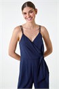 Navy  Tie Waist Pocket Detail Wrap Jumpsuit, Image 4 of 5