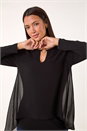 Black Ring Front Chiffon Overlay Tunic Top, Image 4 of 5