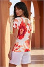 Orange Floral Print Embellished Knit Top, Image 3 of 4
