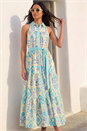 Blue Leafy Tiered Maxi Dress, Image 2 of 4