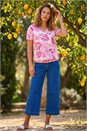 Light Pink Floral Print Burnout V-Neck Top, Image 2 of 4